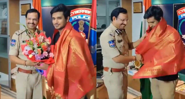 హీరో నిఖిల్‌ని సన్మానించిన సీపీ సజ్జనార్